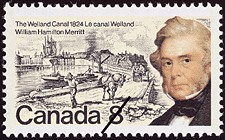 1974 8¢ stamp: William Hamilton Merritt, The Welland Canal, 1824