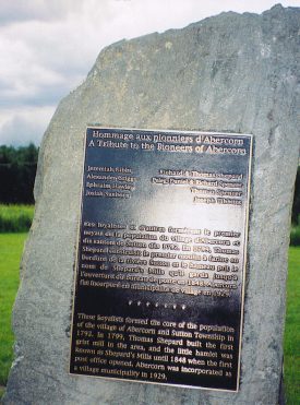Loyalist Plaque in Abercorn, QB. (Click for a larger image.)