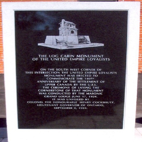 New plaque on the Belleville UEL Log Cabin Monument