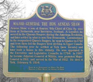 Aeneas Shaw Plaque, Toronto