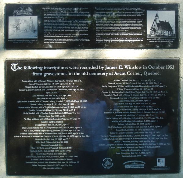 Plaque showing inscriptions recorded by James E. Winslow in 1953