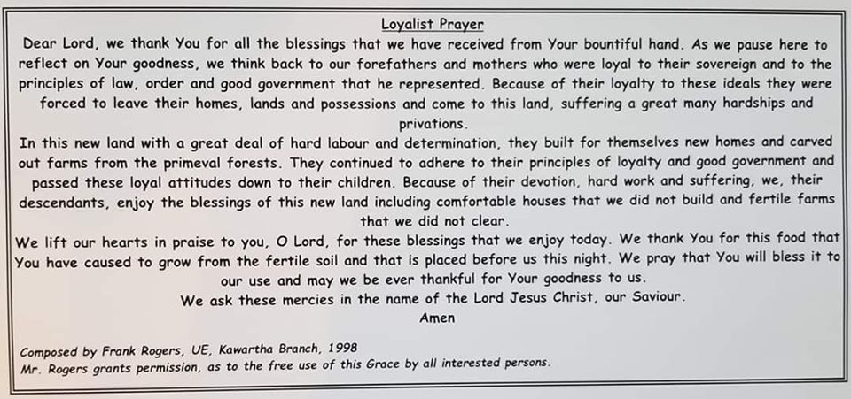 Loyalist Prayer, by Frank Rogers, UE, Kawartha Branch, 1998
