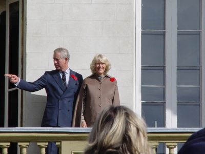 Prince Charles and Camilla on the balcony at Dundurn